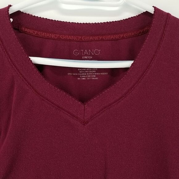 Gitano Blouse Women's Size 18/20W Burgundy 3/4 Sleeve V-Neck Stretch Office - Picture 2 of 9